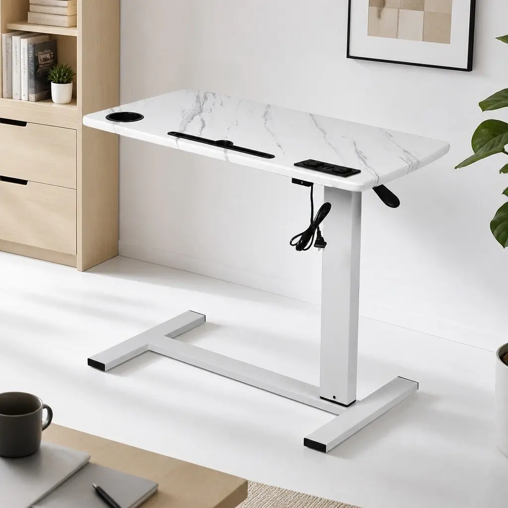 Height Adjustable Standing Desk 65-93cm Gas Lift White with Power Points USB Charging Ports and Tablet Groove