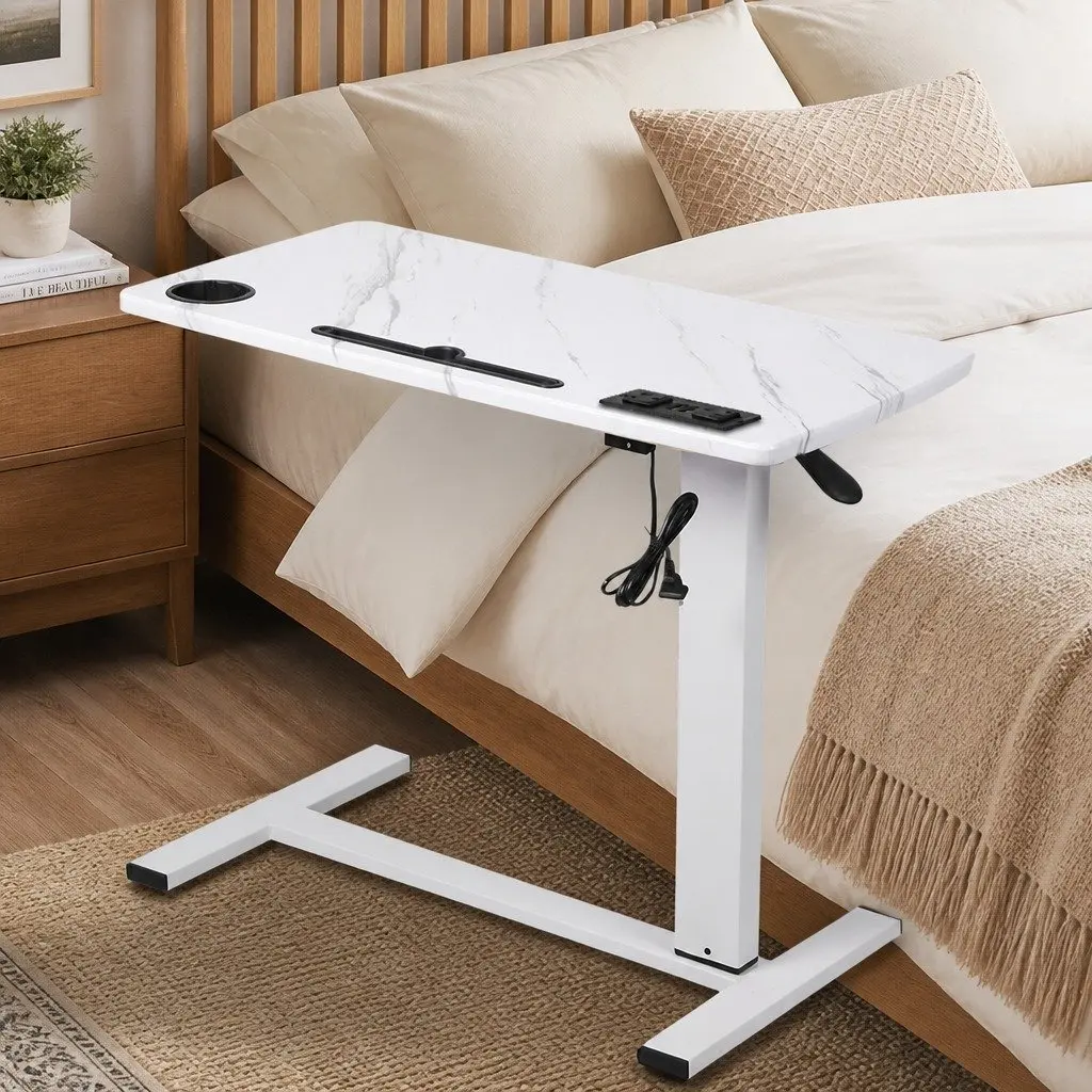 Height Adjustable Standing Desk 65-93cm Gas Lift White with Power Points USB Charging Ports and Tablet Groove