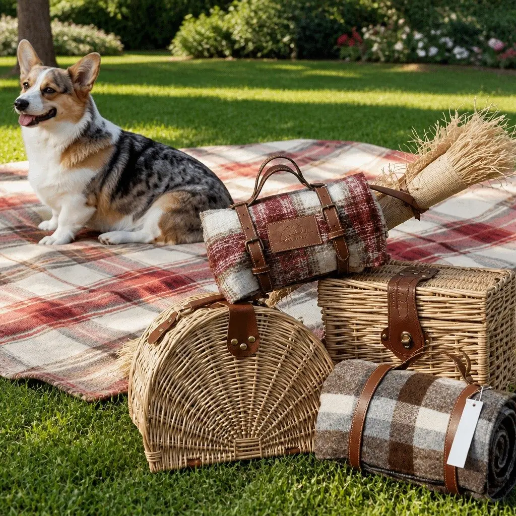 Picnic Basket Semi Round Handmade Portable Outdoor Dining Food Storage