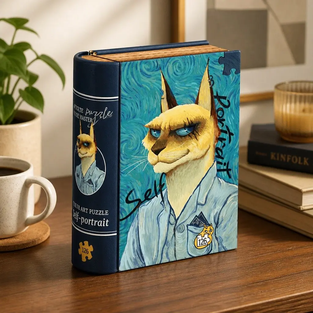 Cat Puzzle 126 Pieces Van Gogh Self Portrait Tin Case