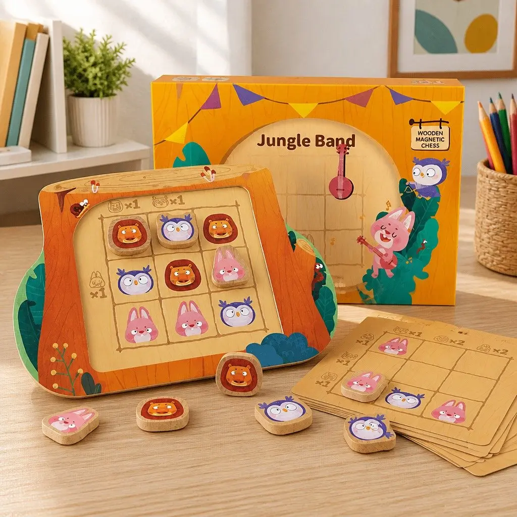 Logic Game for Kids 23cm x 17cm Jungle Band Puzzle Cards Magnetic Pieces