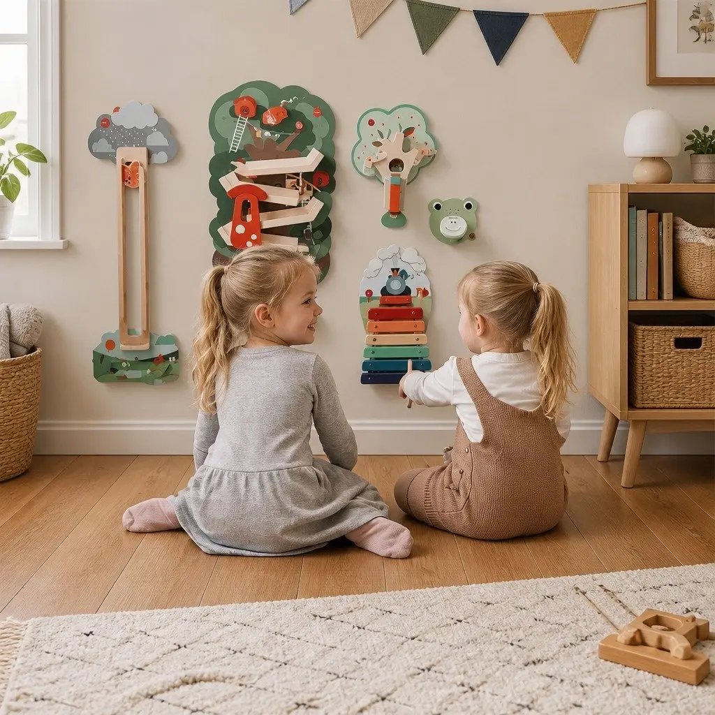 Wall Mounted Activity Board 16.5in Interactive Play Toy for Kids with Bunny Friends