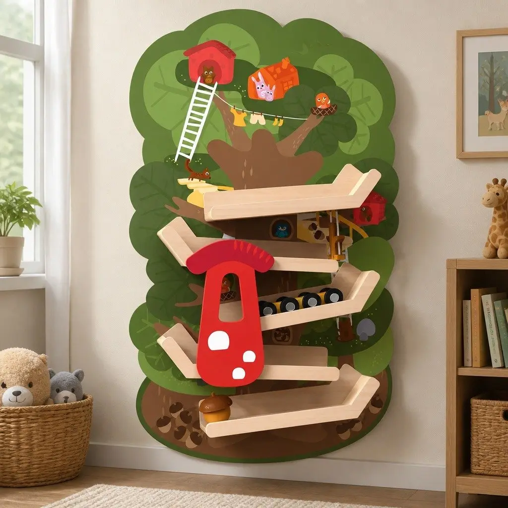 Wooden Ramp Toy Wall-Mounted Tree Top Adventure Caterpillar Activity for Kids