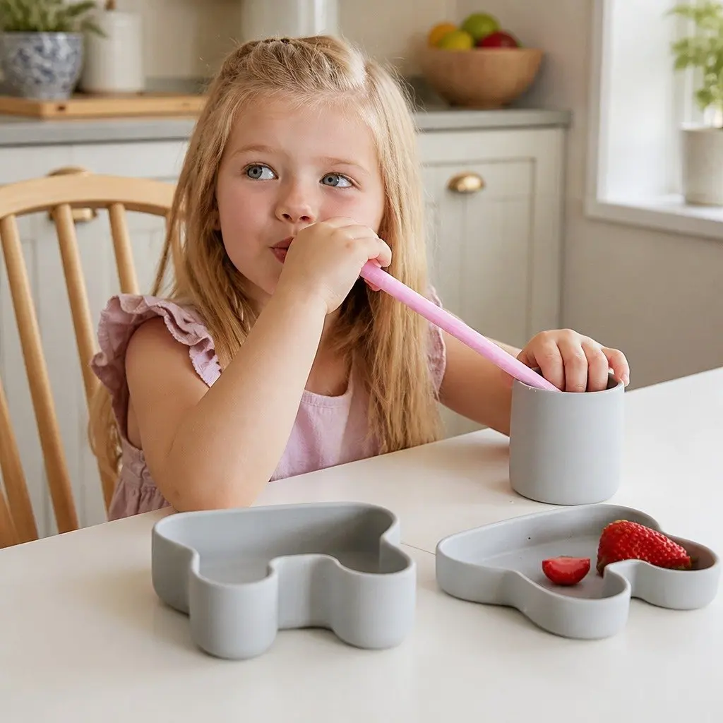 Silicone Snack Bowl Plate Minty Green Flexible Strap Freezer Safe