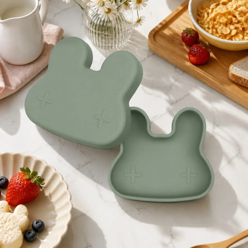 Bunny Snackie Toddler Silicone Snack Bowl Plate Freezer Microwave Oven Safe Kids
