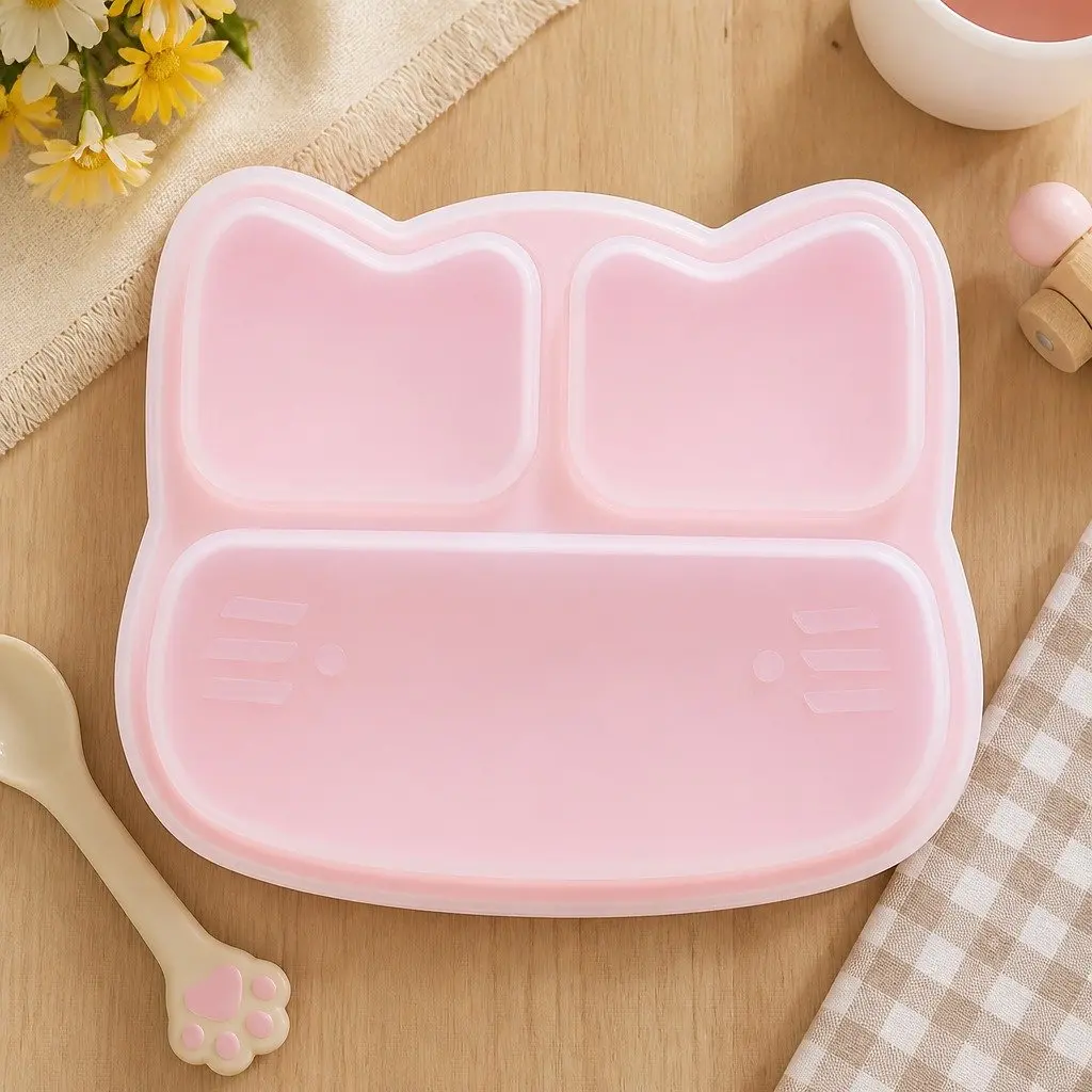 Stickie Plate with Suction Base Three Section Divided Kids Toddler Feeding