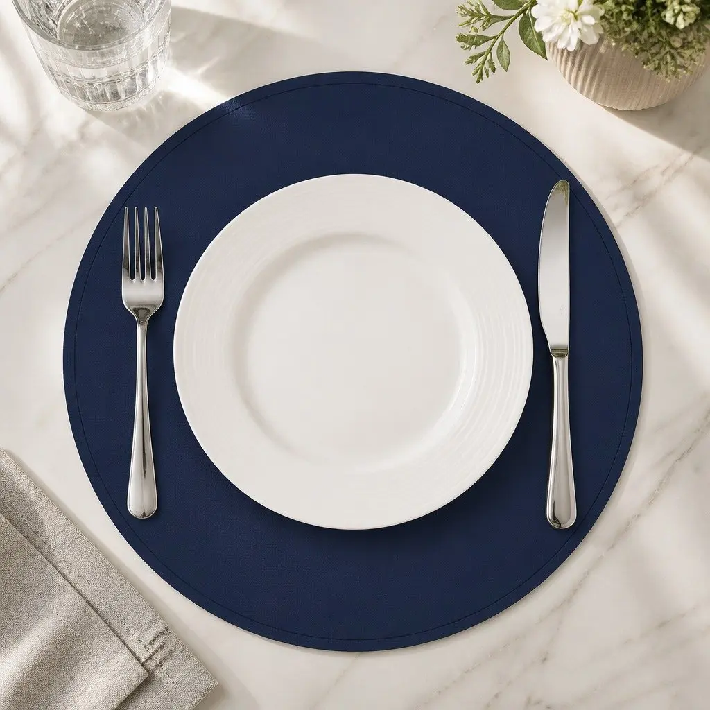 Round Silicone Placemat 38cm Navy Non-Slip Dishwasher Safe for Kids Family Dining Table