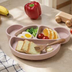 Silicone Suction Food Plate with Lid Baby Feeding Compartments Storage Container