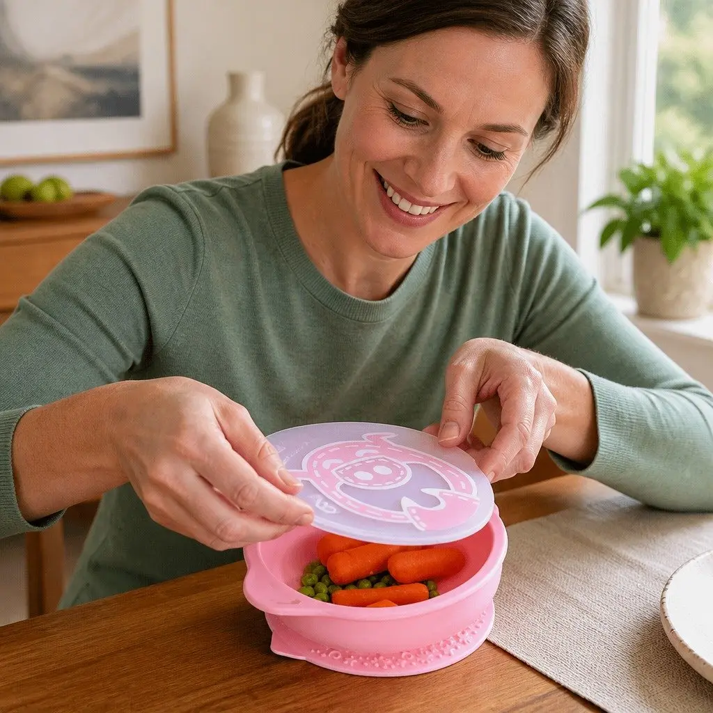 Suction Bowl 450ml with Lid Self Feeding Toddler BPA Free Silicone