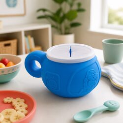 Snack Bowl Lucas the Hippo Blue Toddler Feeding Container Secure Lid Handle