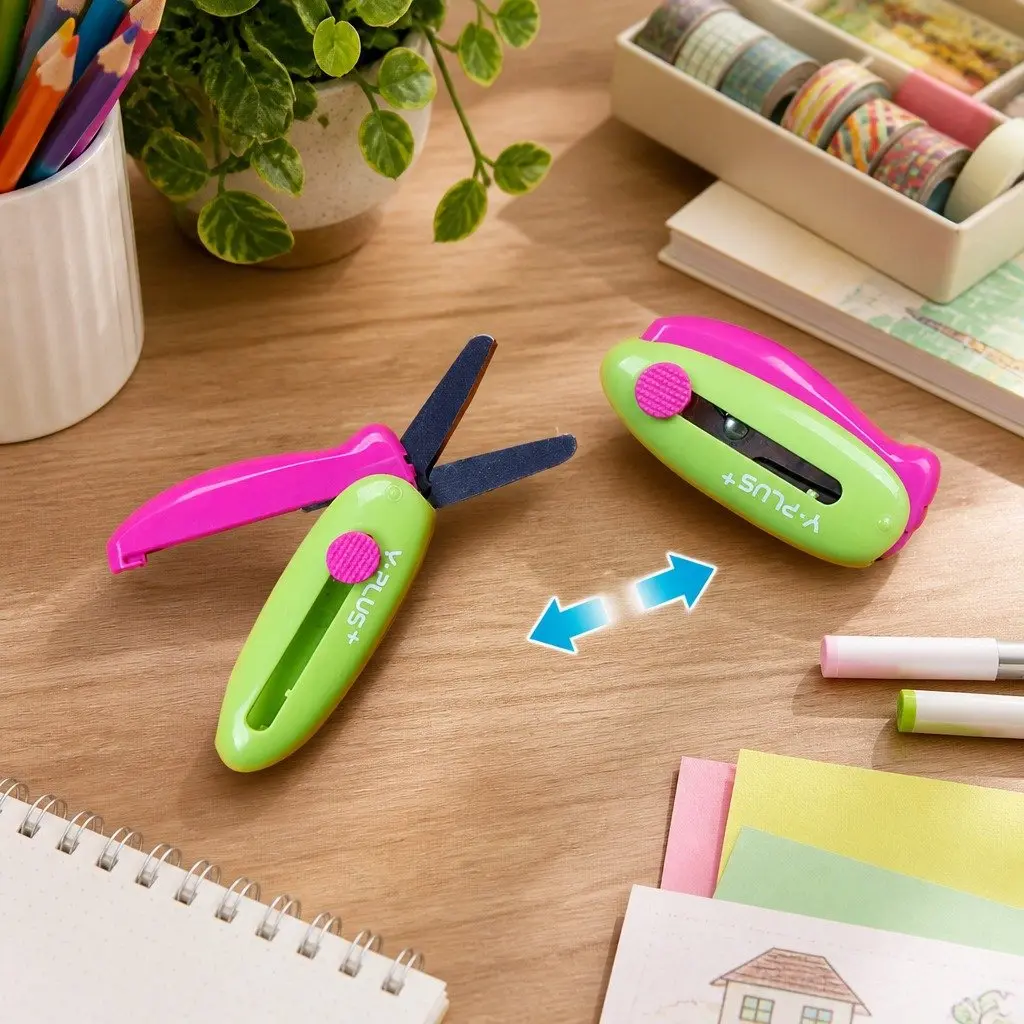 Spring-Action Pocket Scissors Kids Crafts 11 cm Round Curved Blade Retractable Safe