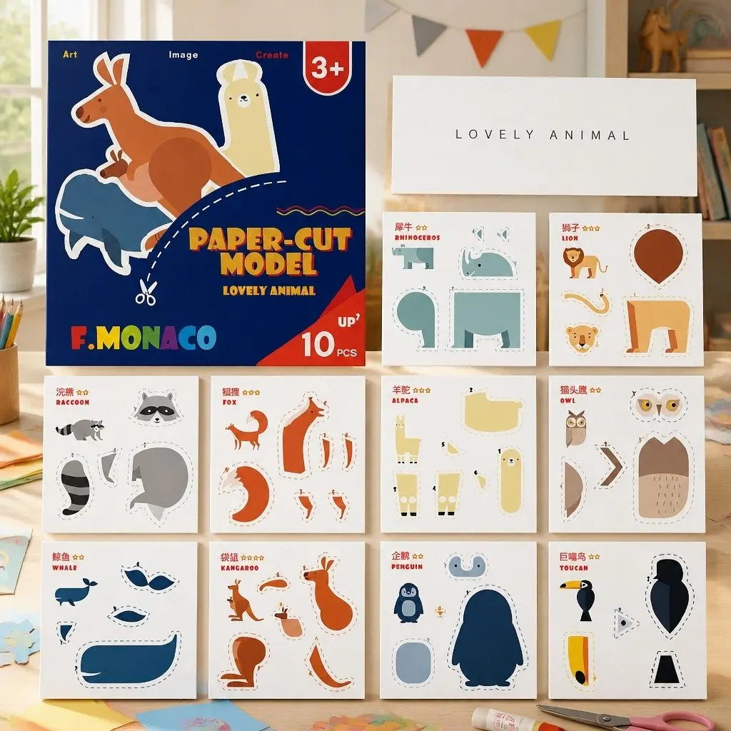 Childrens Paper Cutting Craft Kit Creative Activity with Pre-Cut Templates and Safe Scissors
