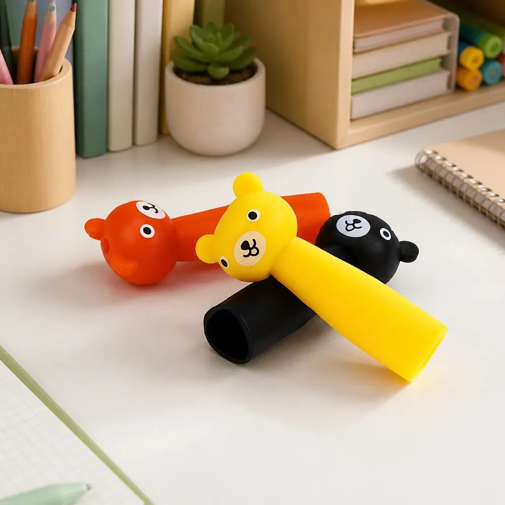 Kids Pencil Cap Extension Grip Bear Design Writing Aid for Children 3Pcs