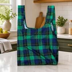 Reusable Shopping Bag Medium Tartan Pattern Foldable Grocery Tote