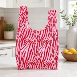 Reusable Shopping Bag Medium Zebra Pattern Foldable Grocery Tote Water-Resistant