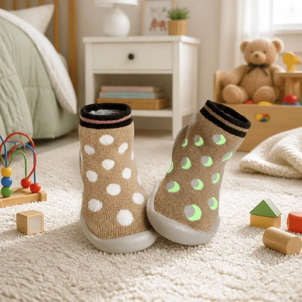 Kids Glow in the Dark Slipper Socks Size 18-19 Soft Flexible Non-slip Sole Machine Washable