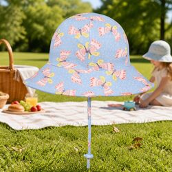 Toddler Bucket Hat Butterfly Design Soft Flexible Brim UPF50+ Sun Protection
