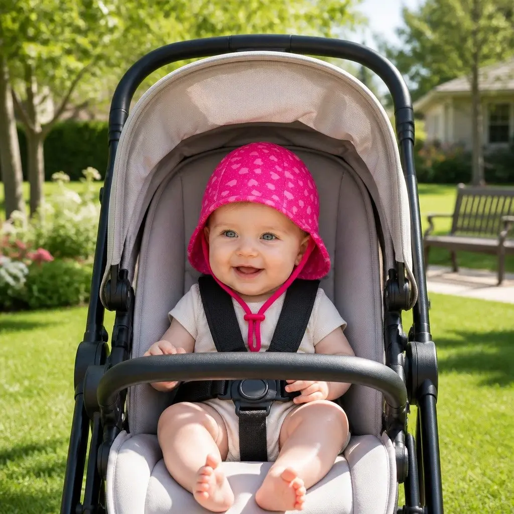 Baby Legionnaire Hat Soft Cotton Stretch Adjustable Size Sun Protection Hearts UPF50+