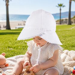 Ruffle Trimmed Baby Legionnaire Hat for Sun Safety White M