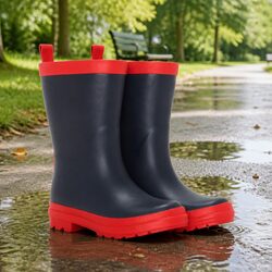 Kids Matte Rain Boots Waterproof Slip-Resistant Rubber Navy Pink Puddle Jumping