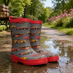 Kids Rain Boots Waterproof Slip-Resistant Matte Rubber Classic Cars Size 4