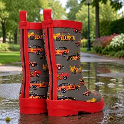 Kids Rain Boots Classic Race Cars Waterproof Slip Resistant Matte Size 6