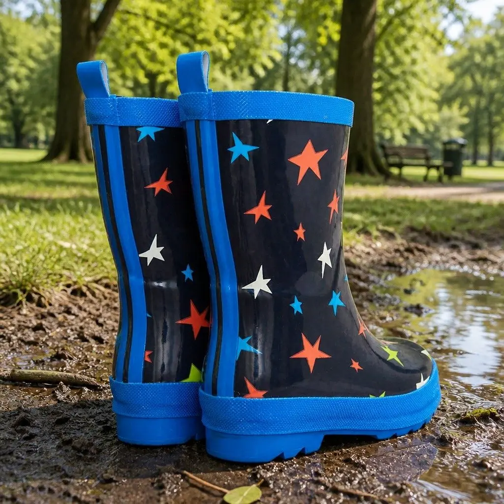 Kids Waterproof Rain Boots Size 9 Slip-Resistant Rubber Matte Pink Navy
