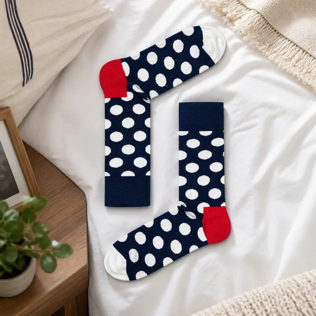 Adult Socks Size 36-40 Big Dot Pattern Colourful Cotton Combed Reinforced Heel Toe