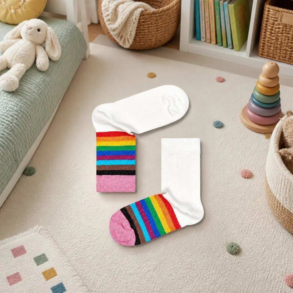 Kids Socks Size 2-3 Rainbow Pride Colourful Combed Cotton Reinforced Heel Toe
