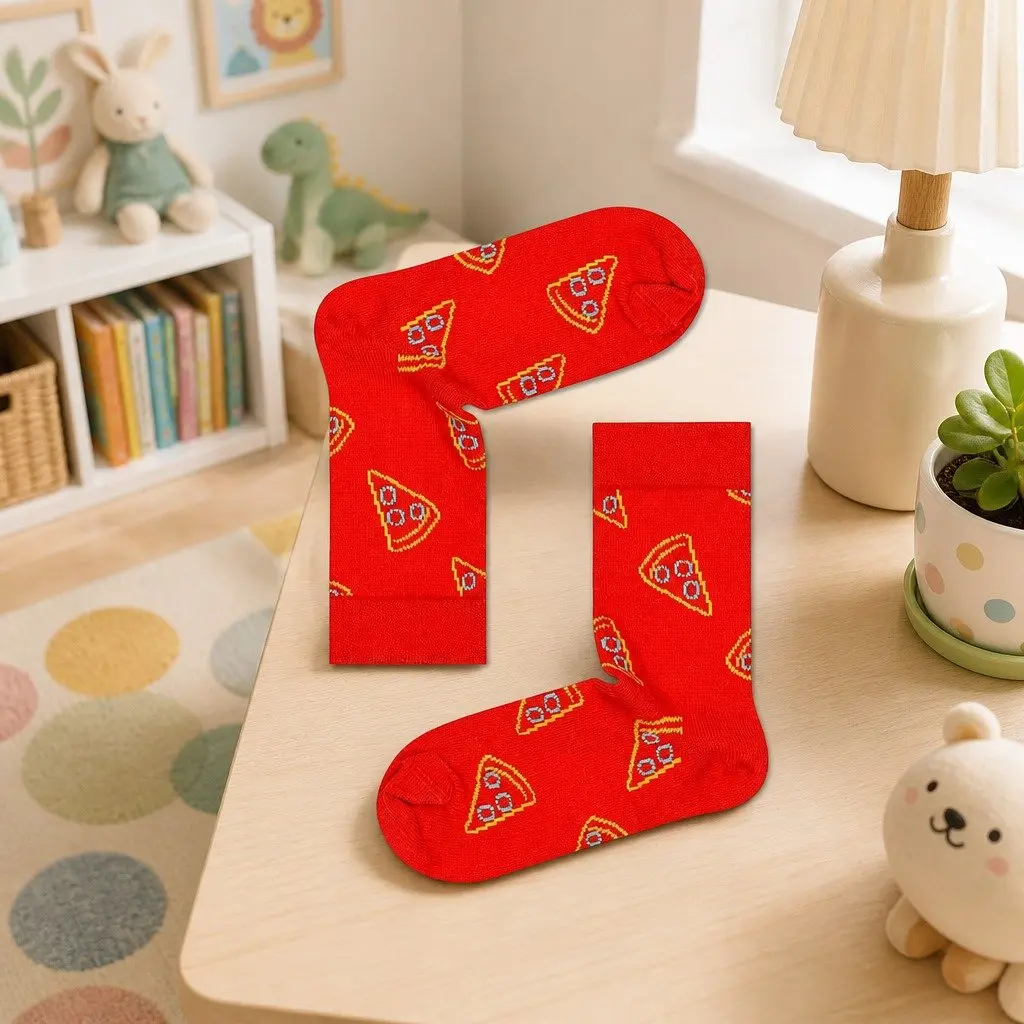 Kids Pizza Slice Socks Size 4-6 Years Colourful Cotton Ankle Socks
