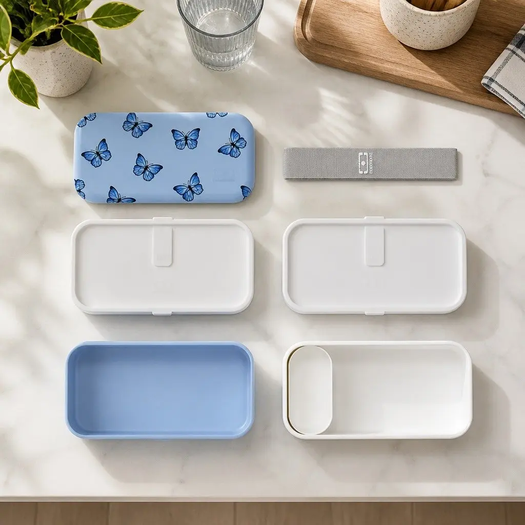 Lunch Bento Box Two Tier 1L Airtight Food Container Microwave Dishwasher Safe Blue