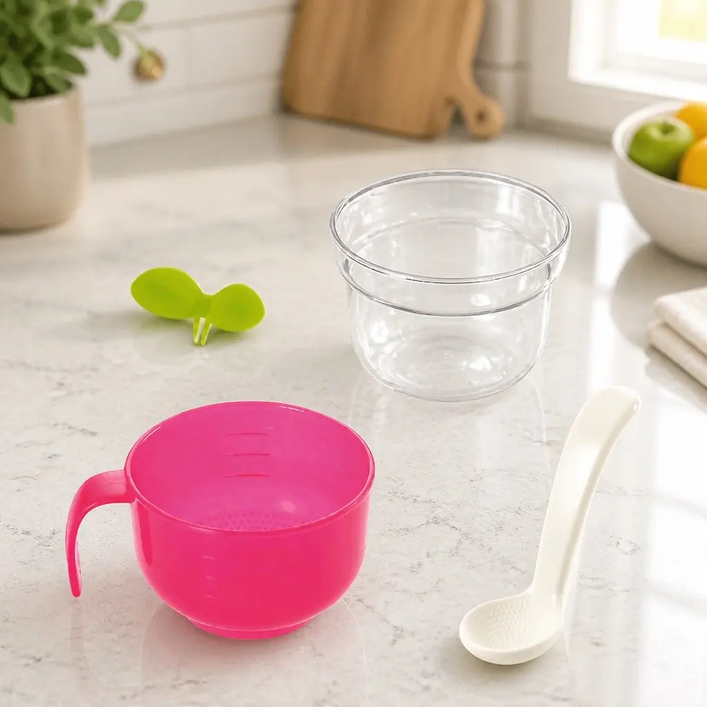 Baby Food Porridge Maker Pink Heat Resistant Glass for Simultaneous Cooking in Rice Cookers