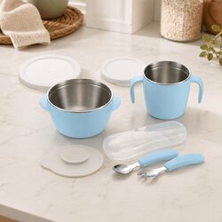 Blue Kids Feeding Set - Stainless Steel & Practical Design