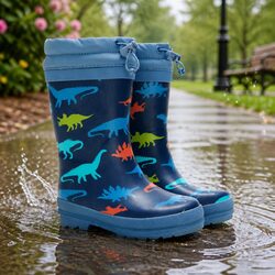 Dinosaur Silhouettes Sherpa Lined Kids Rain Boots Waterproof Slip Resistant