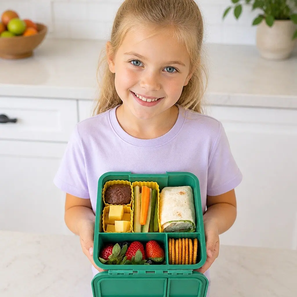 Bento Lunch Box 980ml Leakproof Three Compartments for Kids Sandwich Wrap Salad Storage