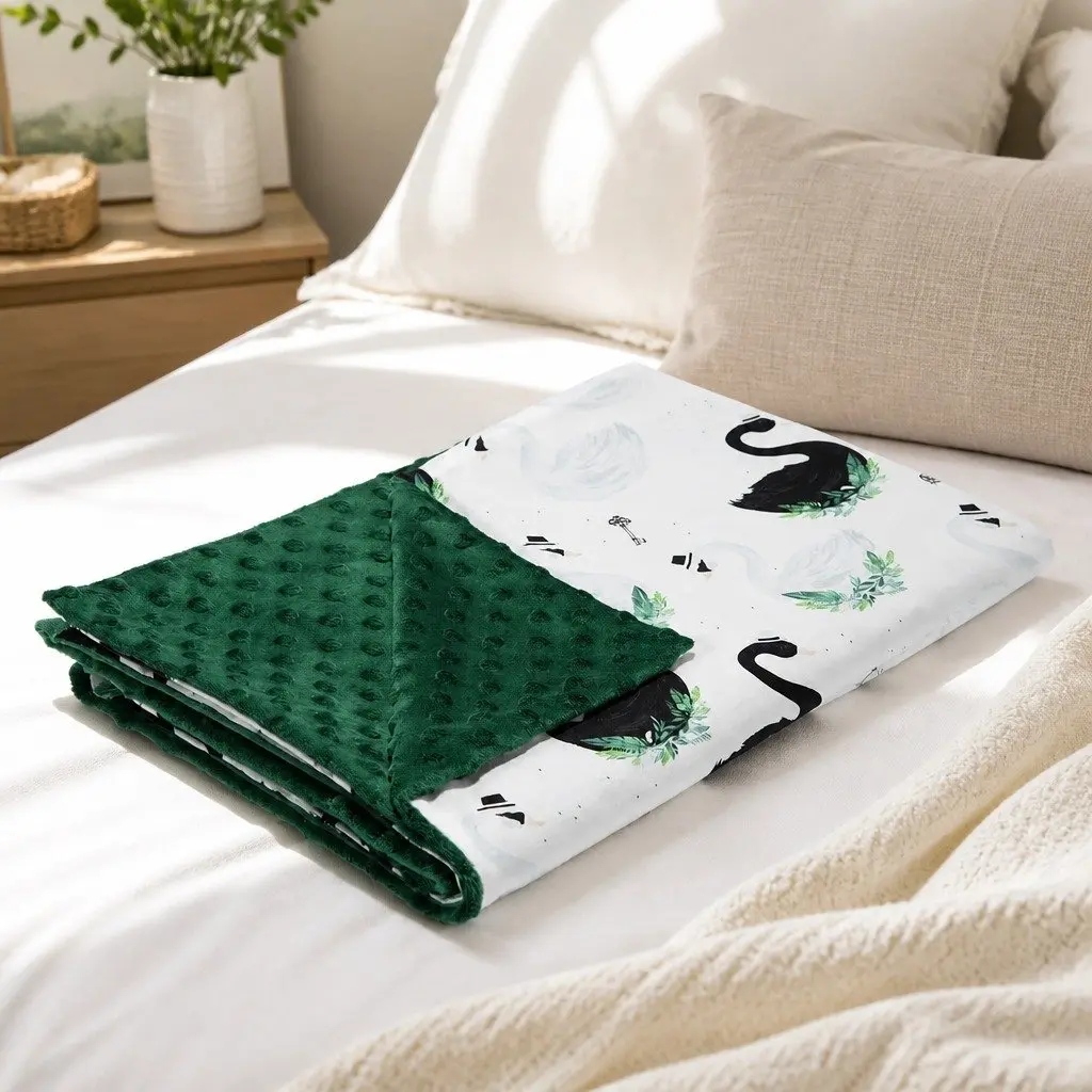 Kids Light Blanket 110x140cm Soft Cotton Minky Fleece Green