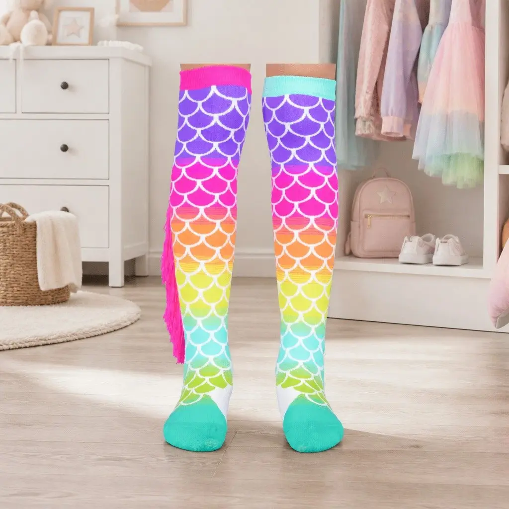 Mermaid Socks Mix Match Pair Blue and Pink with Tassels for Kids and Adults