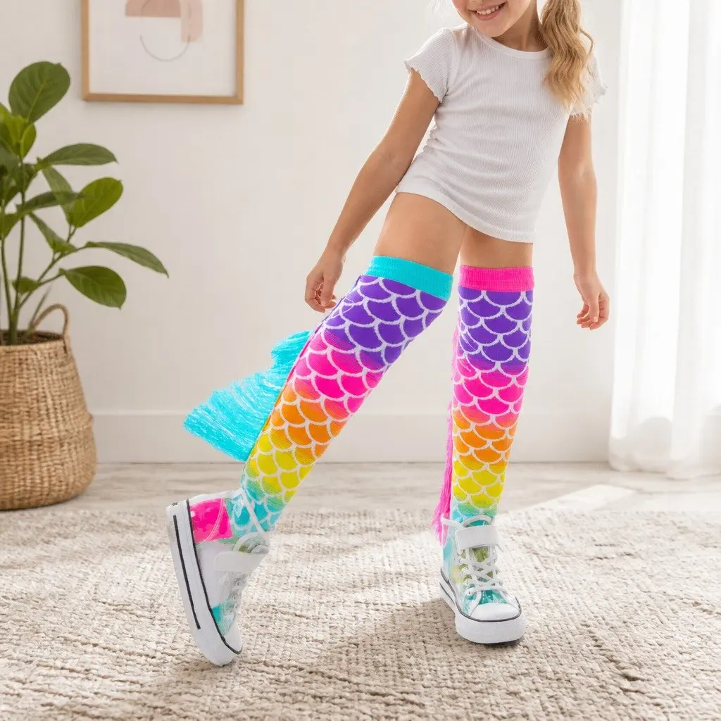 Mermaid Socks Mix Match Pair Blue and Pink with Tassels for Kids and Adults