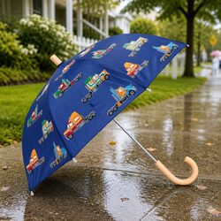 Kids Umbrella Big Rigs Wooden Handle Colour Change Rain 23 Inch Compact