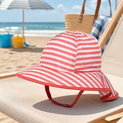 Coral White Stripe Infant Sun Hat - Comfort & Style
