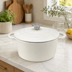Elegant White Enameled Cast Iron Dutch Oven 3.8L