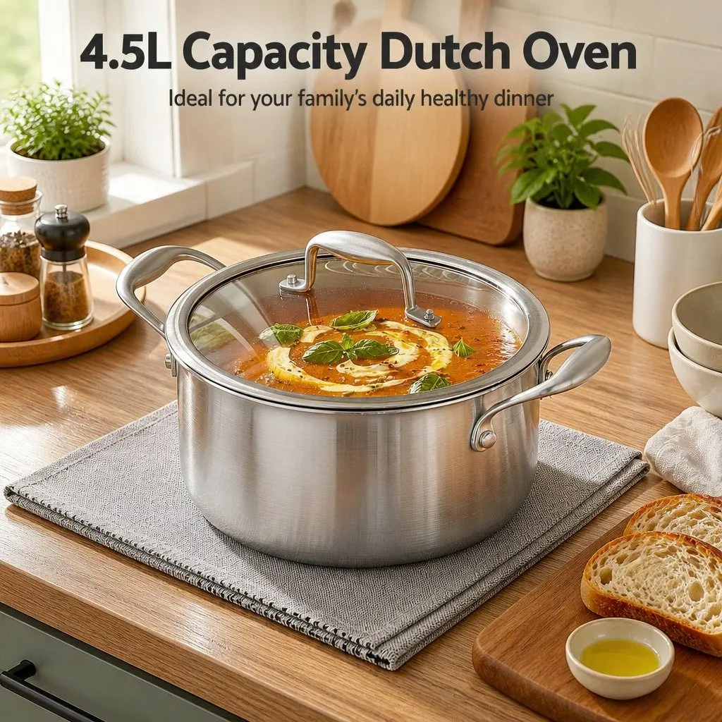 Dutch Oven 4.5L Stainless Steel with Stay-Cool Handle Silver