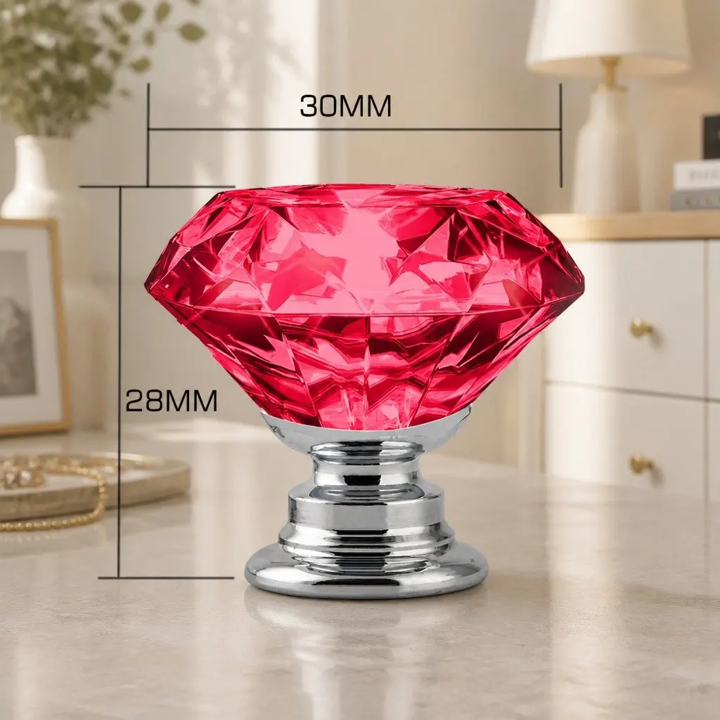 16 Pcs Crystal Diamond Cabinet Knobs 30mm Red Drawer Door Wardrobe Hardware