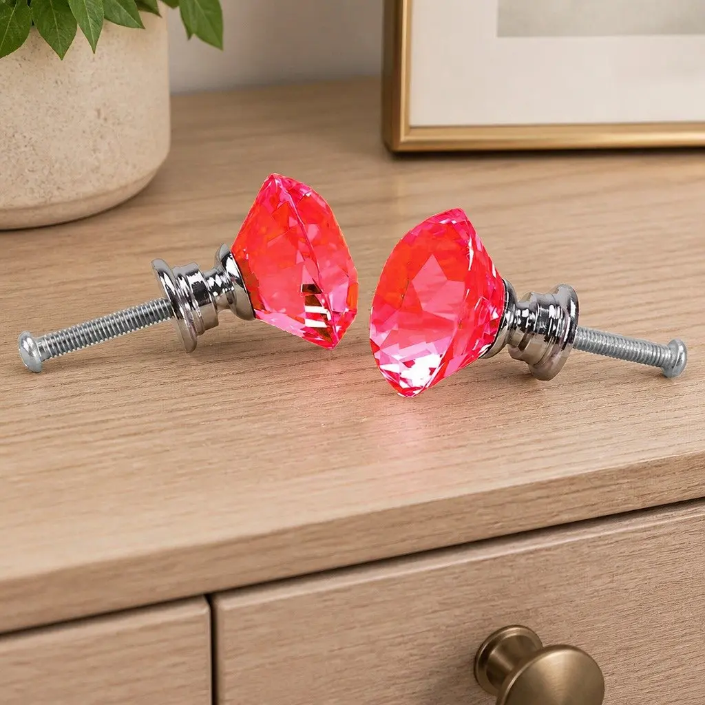 16 Pcs Crystal Diamond Cabinet Knobs 30mm Red Drawer Door Wardrobe Hardware