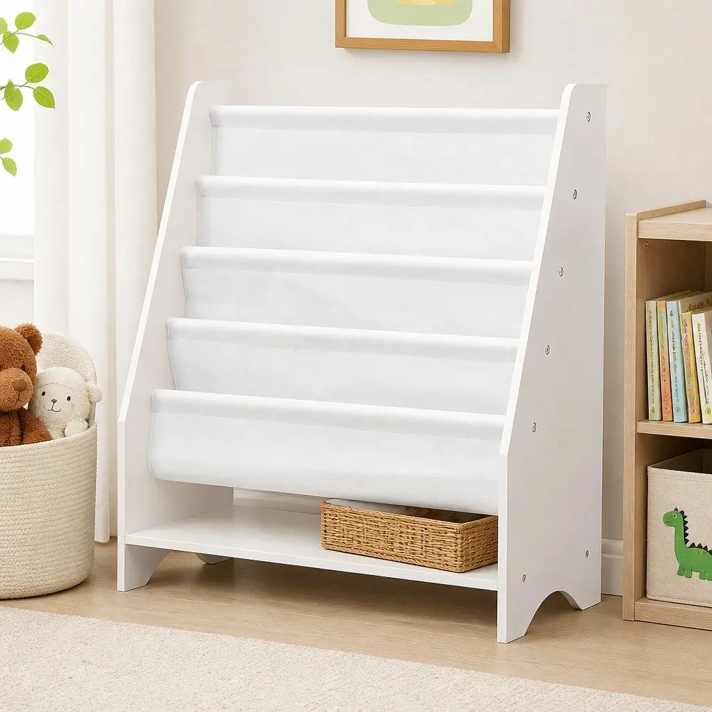 Kids Bookshelf 4-Tier Open Shelves Storage Organiser Furniture Non-Toxic Paint Rounded Corners Easy Clean