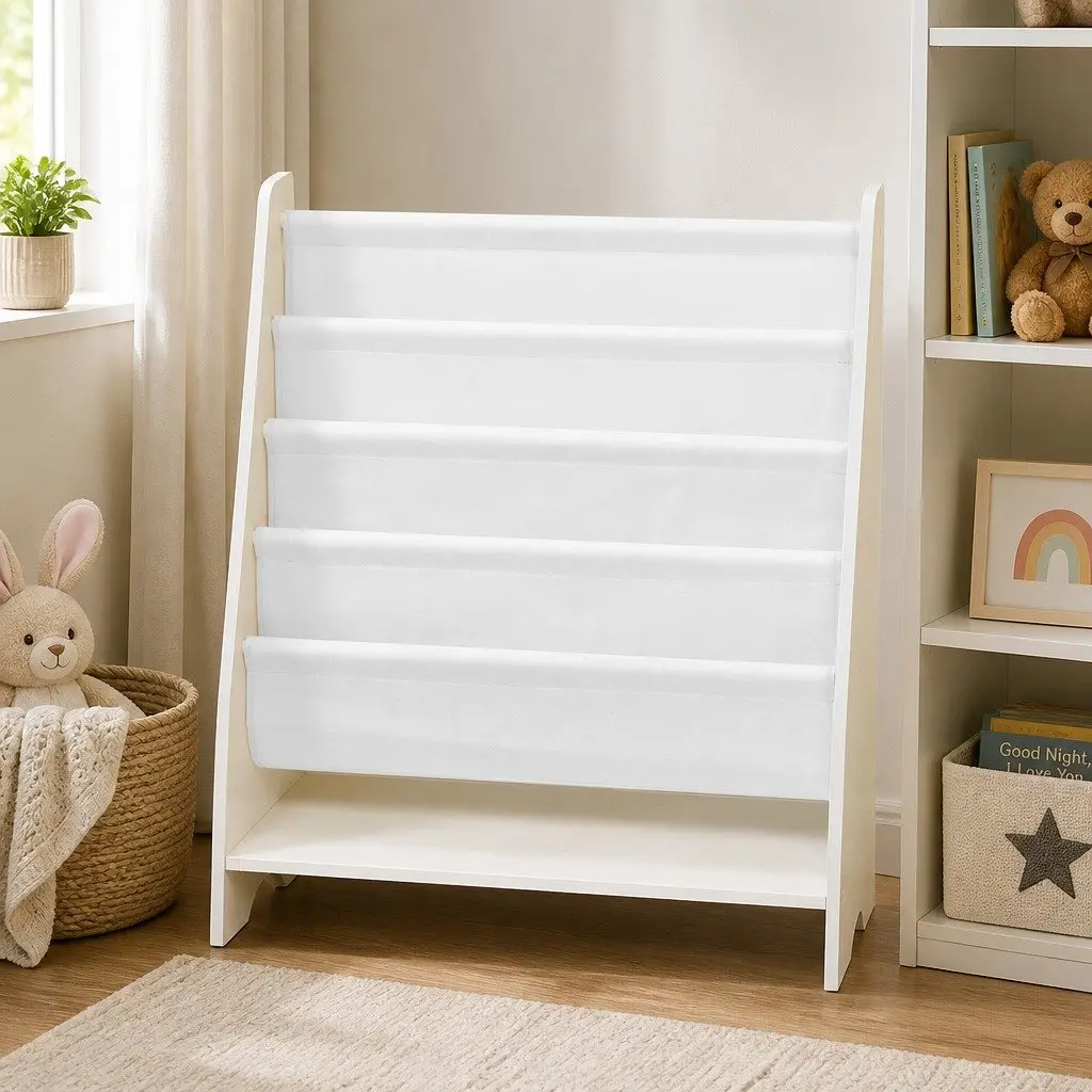 Kids Bookshelf 4-Tier Open Shelves Storage Organiser Furniture Non-Toxic Paint Rounded Corners Easy Clean