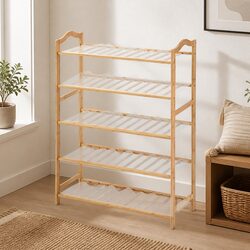 Natural Bamboo Shoe Rack 5 Tier Storage for Home