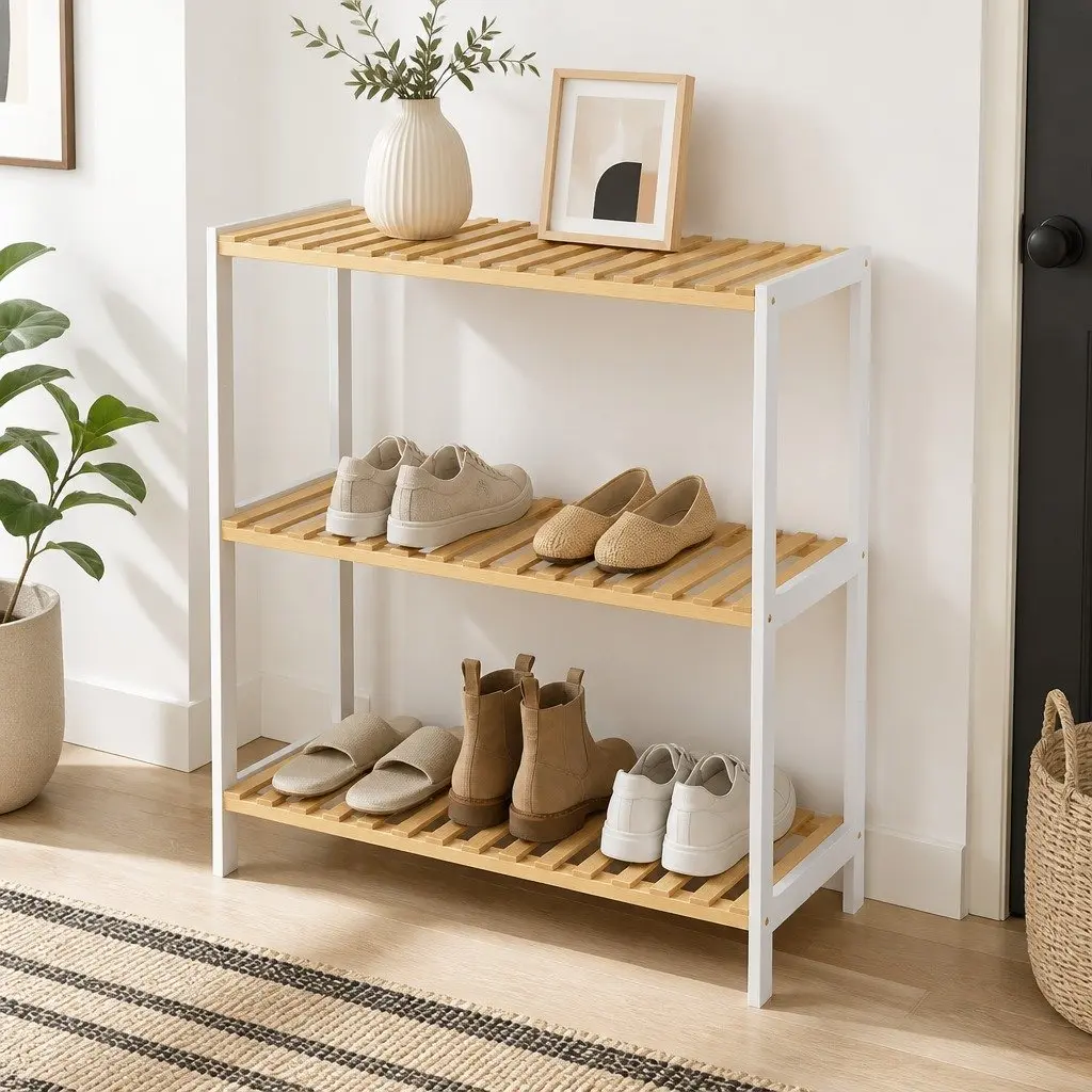 Bamboo Storage Rack 3 Tier Shelf Organiser Shoe Plant Display Stand