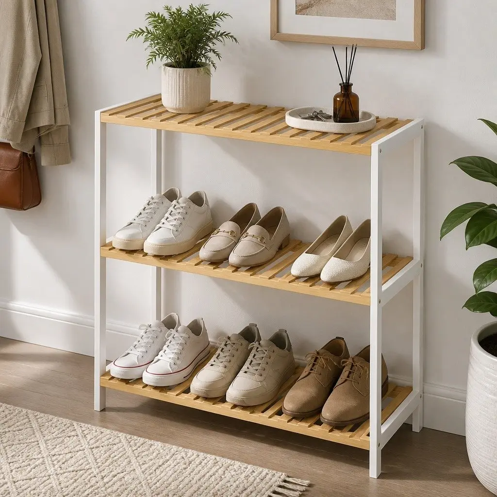 Bamboo Storage Rack 3 Tier Shelf Organiser Shoe Plant Display Stand
