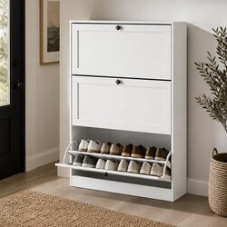 Shoe Cabinet 3 Flip Drawers Adjustable Shelf Organiser Storage Rack Vertical